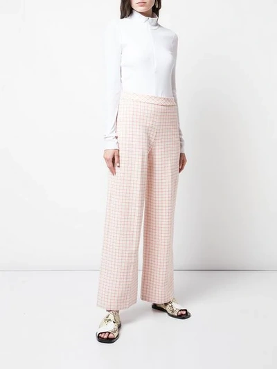 ROSETTA GETTY CHECKED PRINT TROUSERS - 白色