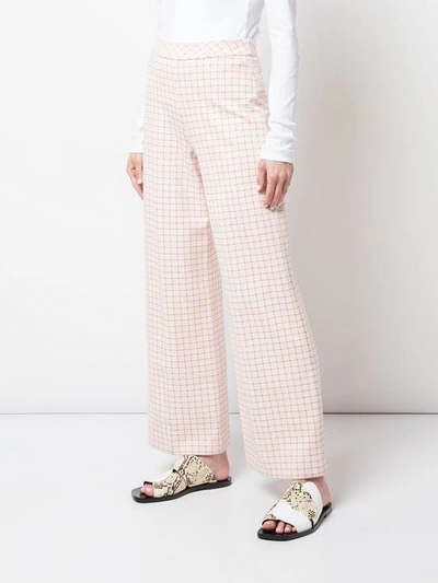 ROSETTA GETTY CHECKED PRINT TROUSERS - 白色