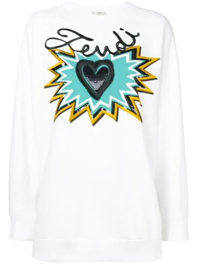Shop Fendi Logo Motif Sweatshirt In F0znm White