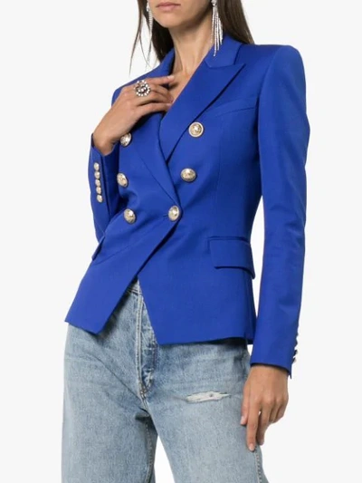 Shop Balmain Fitted Double-breasted Blazer In Blue