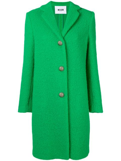 Msgm Buttoned Coat In Kelly Green | ModeSens