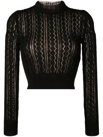 Shop Alexa Chung Ruffled Neck Knitted Top In Black