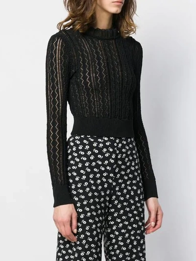 Shop Alexa Chung Ruffled Neck Knitted Top In Black