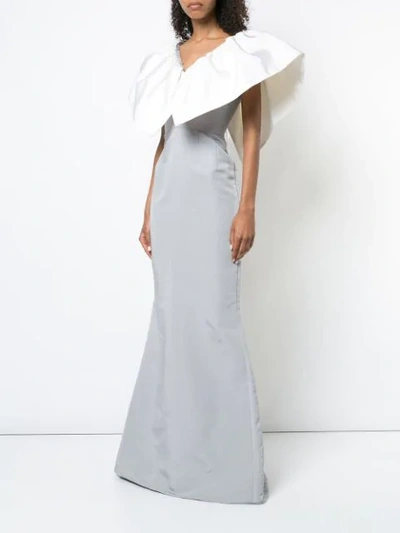Shop Christian Siriano Oversized Collar Maxi Gown In Grey