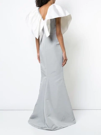 Shop Christian Siriano Oversized Collar Maxi Gown In Grey