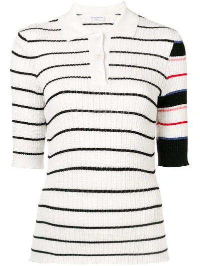 Shop Sonia Rykiel Striped Ribbed Knit Polo Top In White