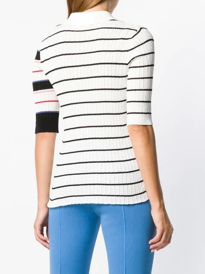 Shop Sonia Rykiel Striped Ribbed Knit Polo Top In White
