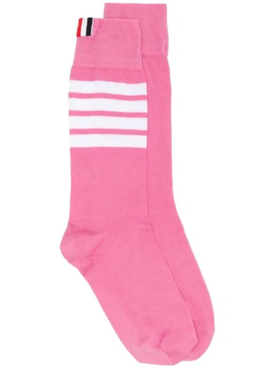 Shop Thom Browne 4-bar Mid-calf Cotton Socks In Pink