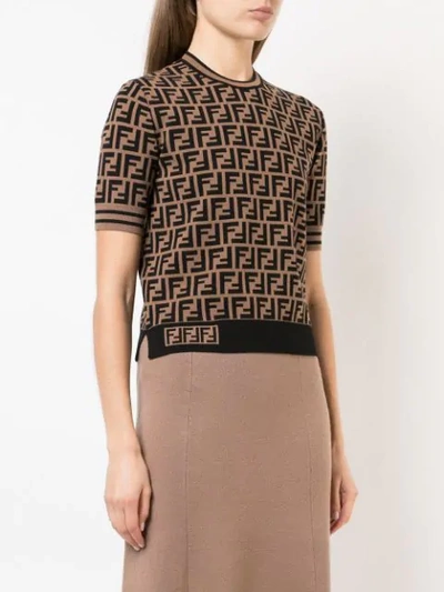 Shop Fendi Ff Motif Knitted Top In Brown