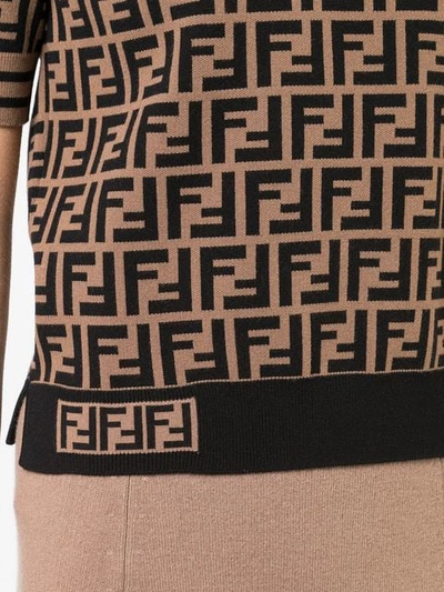 Shop Fendi Ff Motif Knitted Top In Brown