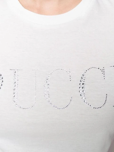 Shop Emilio Pucci Crystal Embellished Logo T-shirt In White