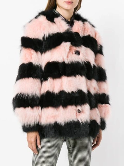 Shop Miu Miu Contrast Fur Jacket In F0qxc Nero + Gemma