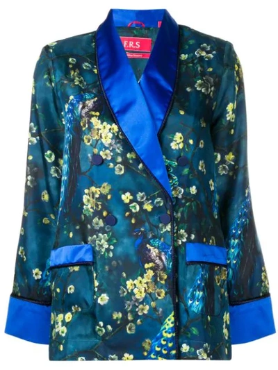 Shop F.r.s For Restless Sleepers Blossom Print Satin Shirt In Blue