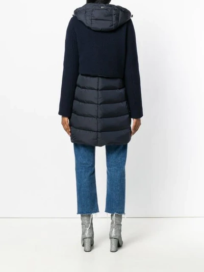 Shop Herno Knit Panel Padded Coat In Blue