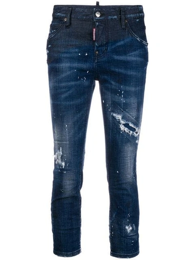Shop Dsquared2 Distressed Cropped Skinny Jeans In Blue