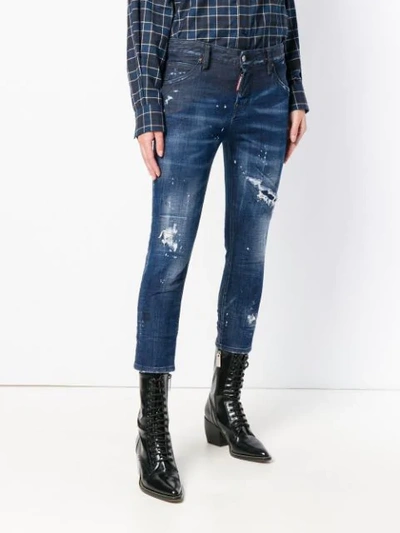 Shop Dsquared2 Distressed Cropped Skinny Jeans In Blue