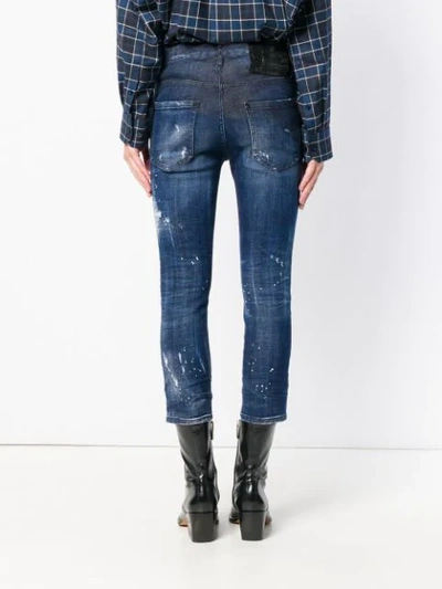 Shop Dsquared2 Distressed Cropped Skinny Jeans In Blue