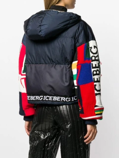 Shop Iceberg Patchwork Detail Puffer Jacket - Blue