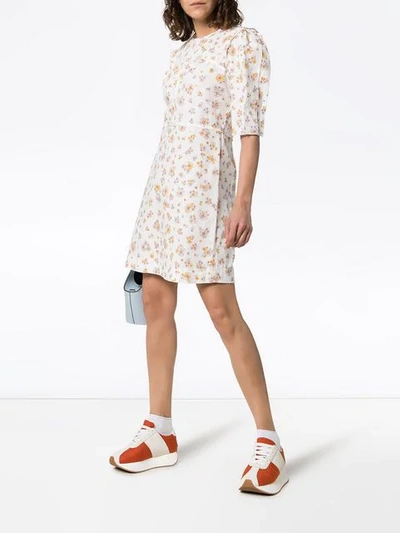 Shop See By Chloé Floral Print Poof Sleeve Cotton Mini Dress In White