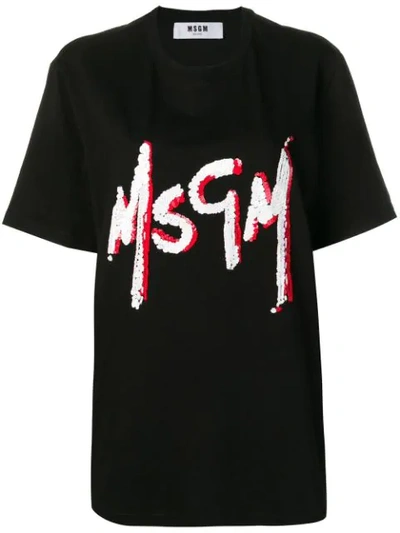 Shop Msgm Oversized Logo T-shirt In Black