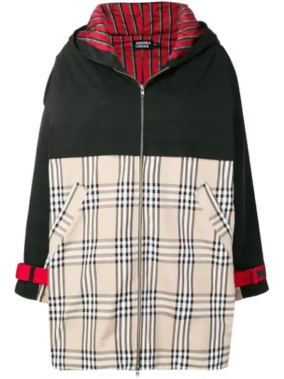 ANDREA CREWS OVERSIZED PLAID PANEL COAT - 黑色