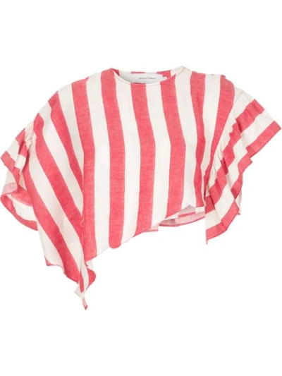 Marques' Almeida Asymmetric Striped Cropped Top In Red
