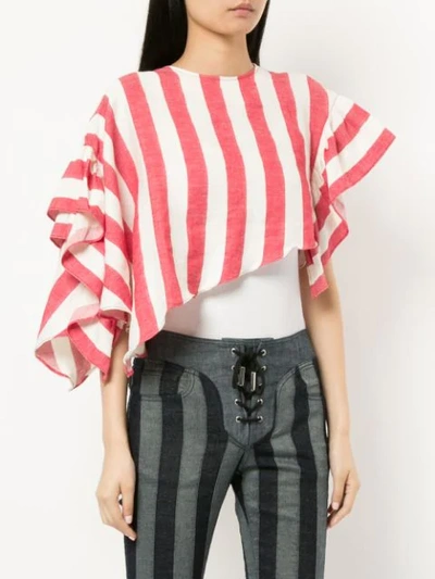 Marques' Almeida Asymmetric Striped Cropped Top In Red