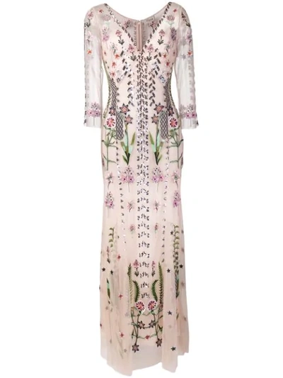 Shop Temperley London Floral Embroidered Evening Dress In Pink