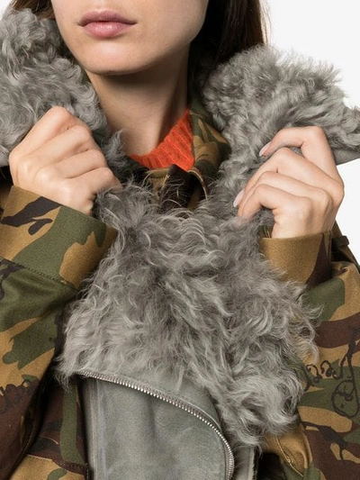 Shop Preen By Thornton Bregazzi Dree Shearling Collar Camouflage Cotton Blend Jacket - White