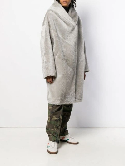 Shop Liska Hooded Fur Coat In Grey
