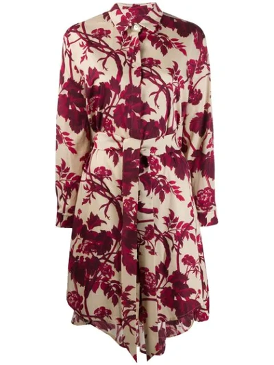 Shop Antonio Marras Floral Print Shirt Dress In Neutrals