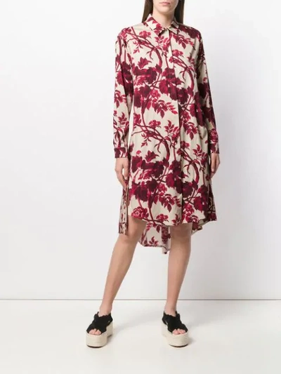 Shop Antonio Marras Floral Print Shirt Dress In Neutrals