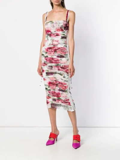 Shop Dolce & Gabbana Draped Floral Dress - White