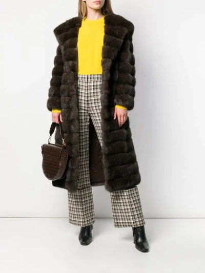 Shop Liska Long Fur Coat With Wide Lapels In Brown