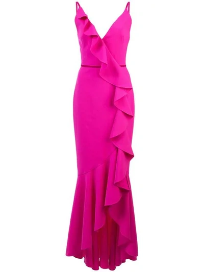 Shop Marchesa Notte V-neck Crepe Gown In Pink