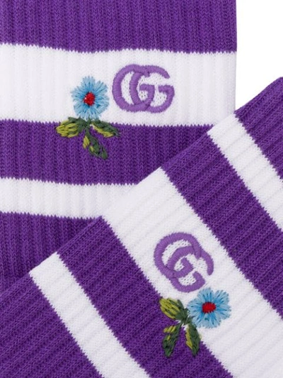 Shop Gucci Embroidered Terry Cloth Socks In Purple