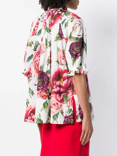 Shop Dolce & Gabbana Peony Print Mandarin Collar Shirt In Pink