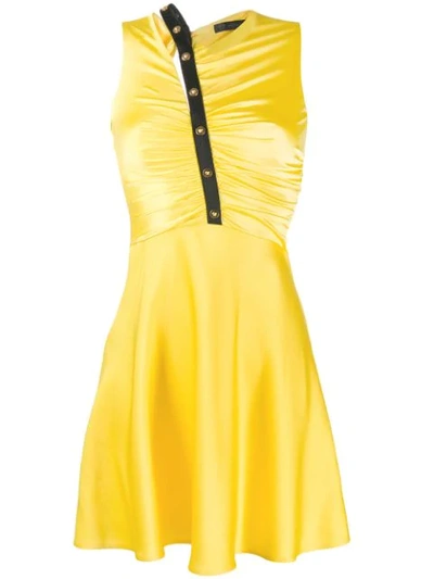 Shop Versace Ruched Front Dress In Yellow