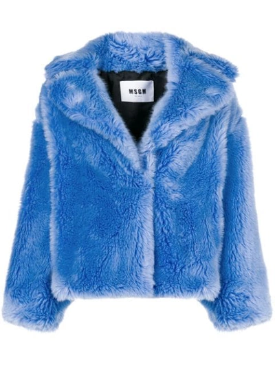 Shop Msgm Faux Fur Coat In Blue