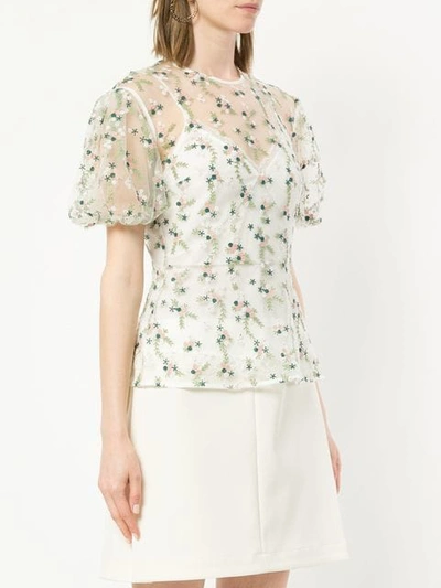 Shop Markus Lupfer Floral Embroidered Sheer Top In White