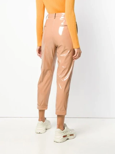 high-waisted shine effect trousers