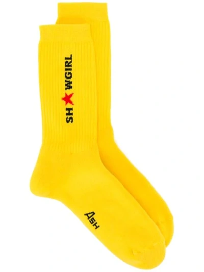 Shop Ash Logo Print Socks - Yellow