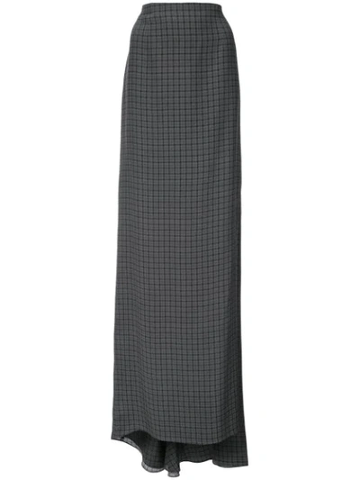 Shop Vera Wang Side Slit Checked Maxi Skirt In Grey