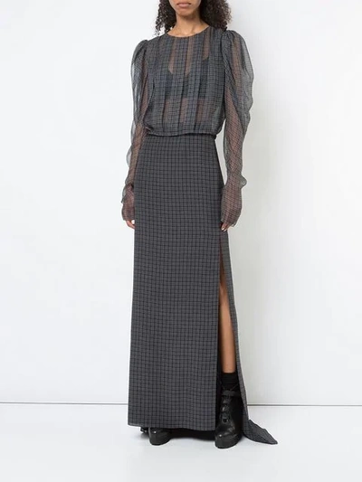 Shop Vera Wang Side Slit Checked Maxi Skirt In Grey