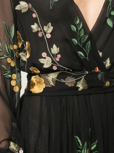 OSCAR DE LA RENTA 花卉刺绣裹身式连衣裙 - 黑色