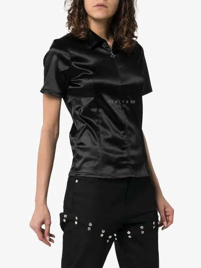 Shop Alyx Satin Zip Front Shirt In Black