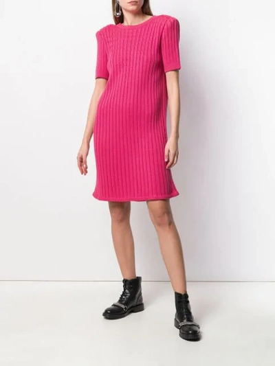 Pre-owned Saint Laurent 1980's Cable Knit Ribbed Dress In Pink