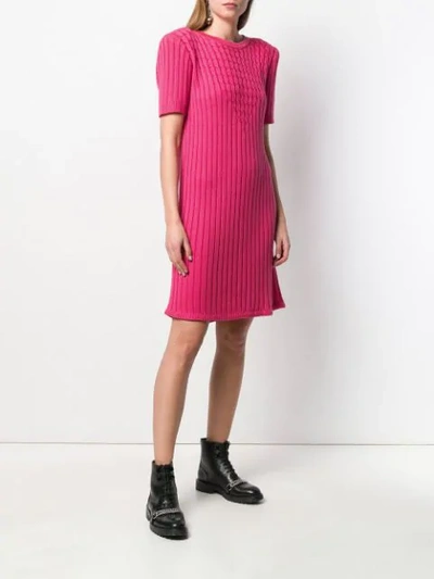 Pre-owned Saint Laurent 1980's Cable Knit Ribbed Dress In Pink