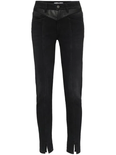 Shop Givenchy Leather Panel Jeans In Black