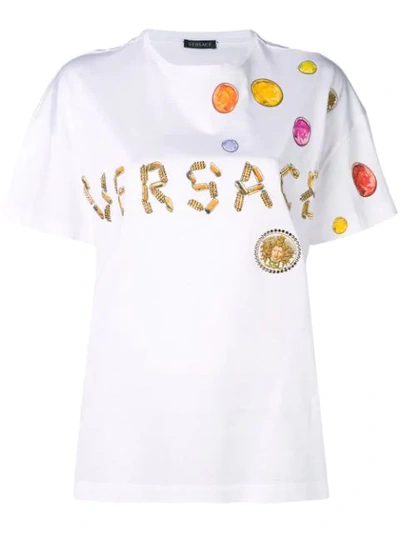 Shop Versace Embellished Medusa T-shirt - White